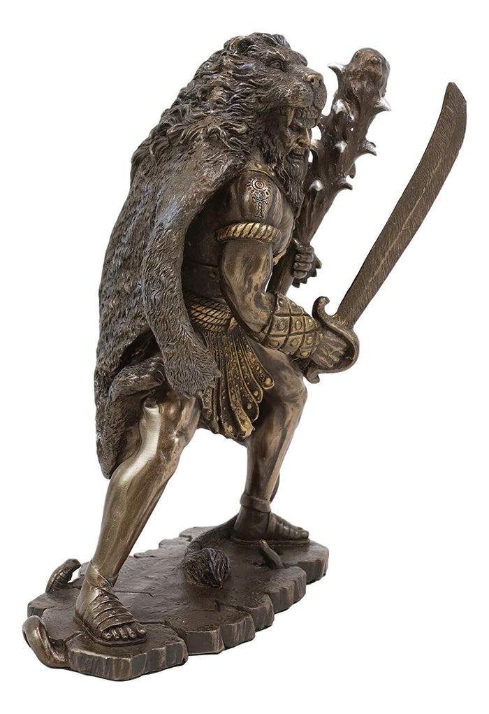 Ebros Hercules Holding Club With Neman Lion Skin Armor Sculpture Figurine 8.25"H