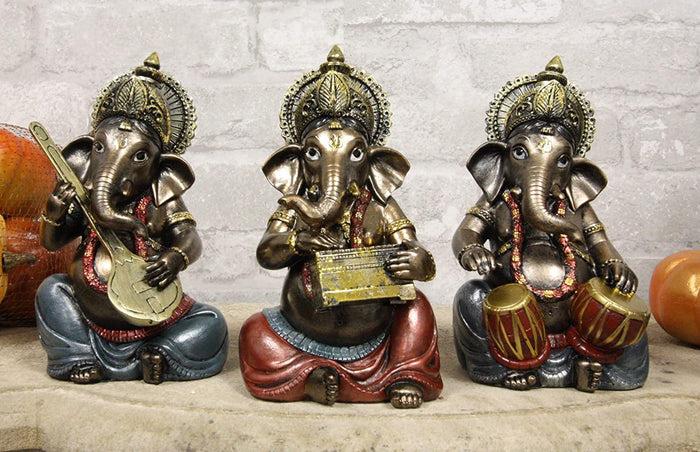 Ebros Hindu Elephant God Ganesha Playing Dholak Sitar And Harmonium Figurines Set Of 3