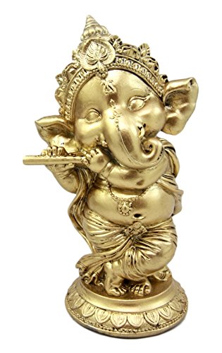 Ebros Hindu Elephant God Ritual Dancing Ganesha Playing Flute Golden Statue 6"H