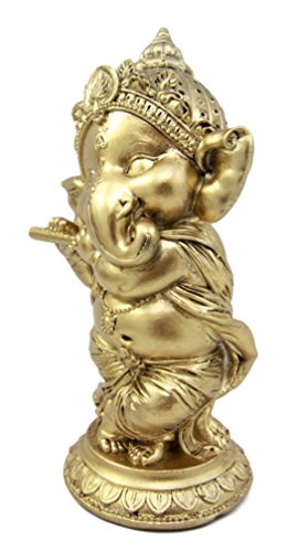 Ebros Hindu Elephant God Ritual Dancing Ganesha Playing Flute Golden Statue 6"H