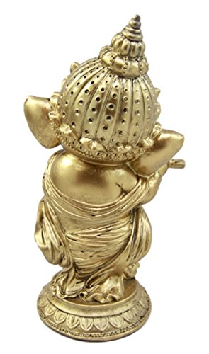 Ebros Hindu Elephant God Ritual Dancing Ganesha Playing Flute Golden Statue 6"H