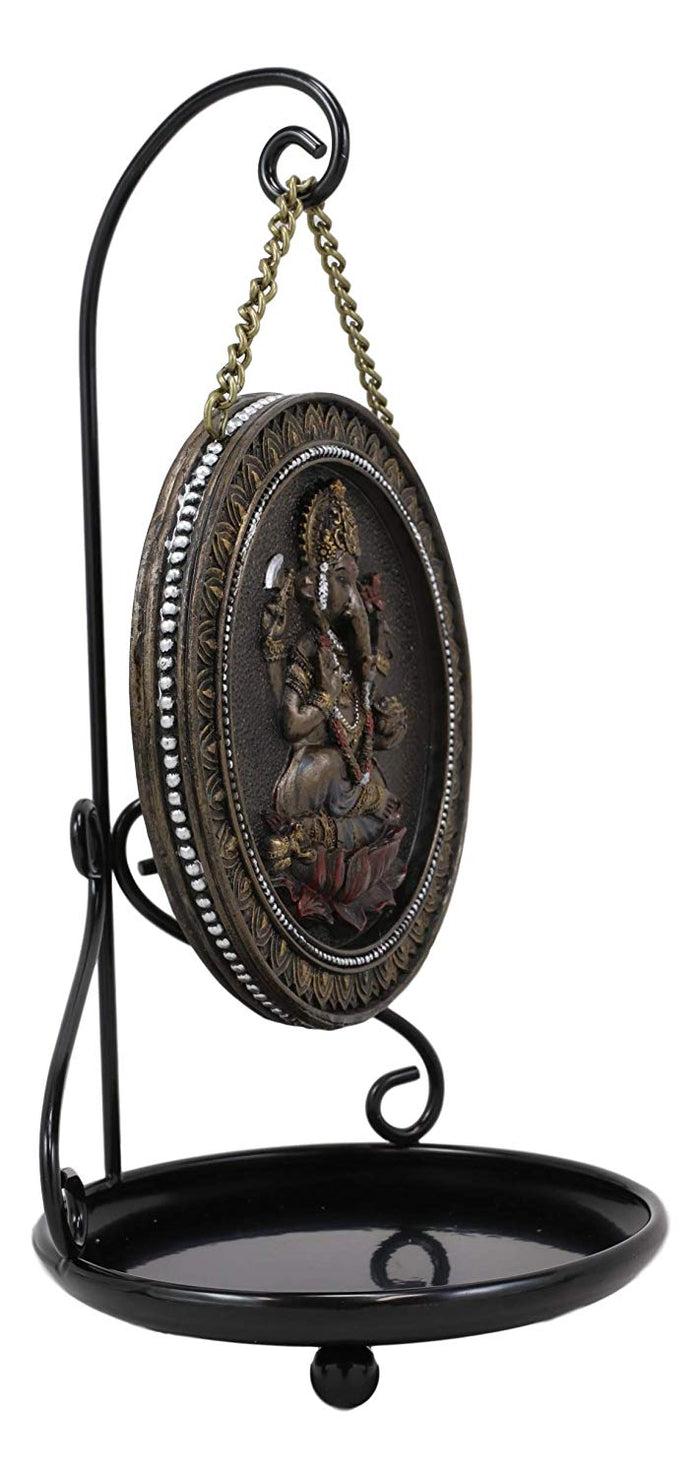 Ebros Hindu Ganesha Round Medallion Disk Backflow Incense Cone Holder Burner