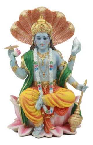 Ebros Hindu God Vishnu Vasudeva Sitting On Throne Of Cobras Statue 8"H