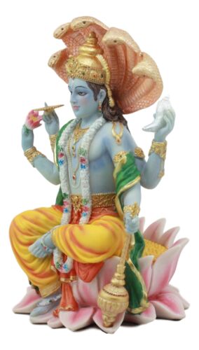 Ebros Hindu God Vishnu Vasudeva Sitting On Throne Of Cobras Statue 8"H