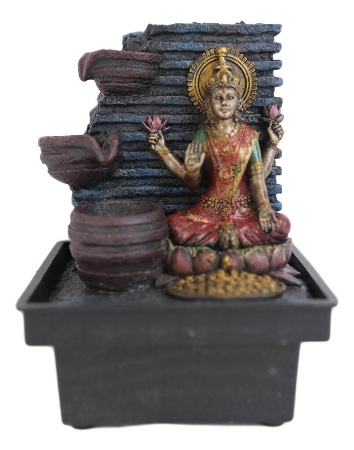 Ebros Hindu Goddess Of Prosperity Sri Lakshmi Sitting On Lotus Water Fountain