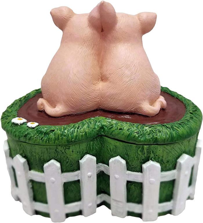 Ebros Hog Wild Holder Pig Couple In Mud Puddle Lidded Heart Shaped Trinket Box