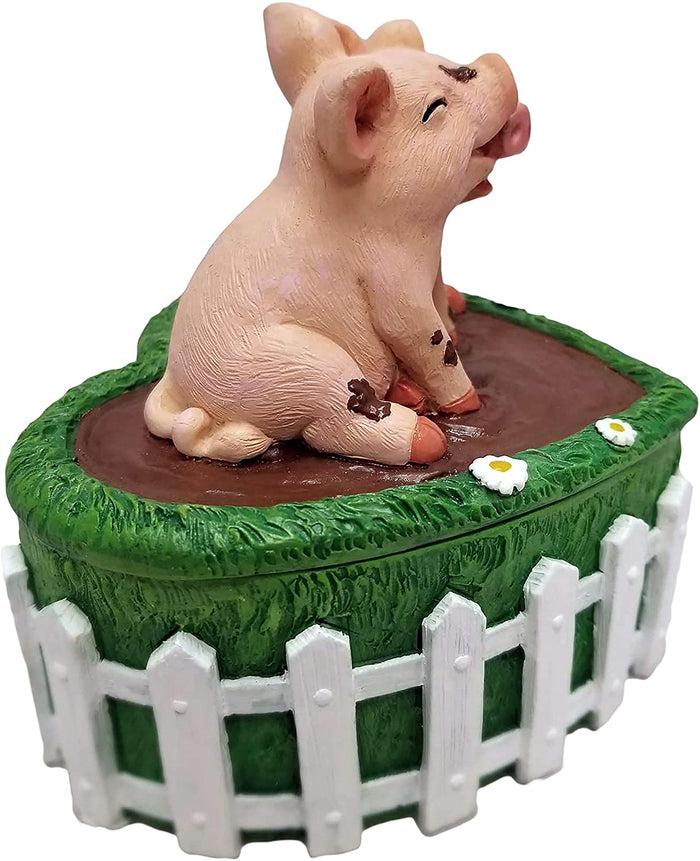 Ebros Hog Wild Holder Pig Couple In Mud Puddle Lidded Heart Shaped Trinket Box