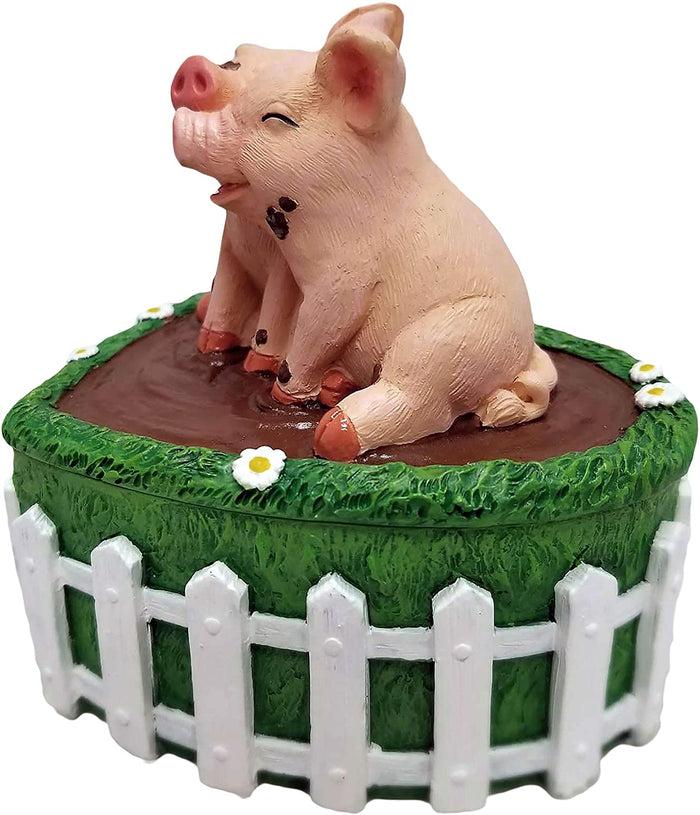 Ebros Hog Wild Holder Pig Couple In Mud Puddle Lidded Heart Shaped Trinket Box