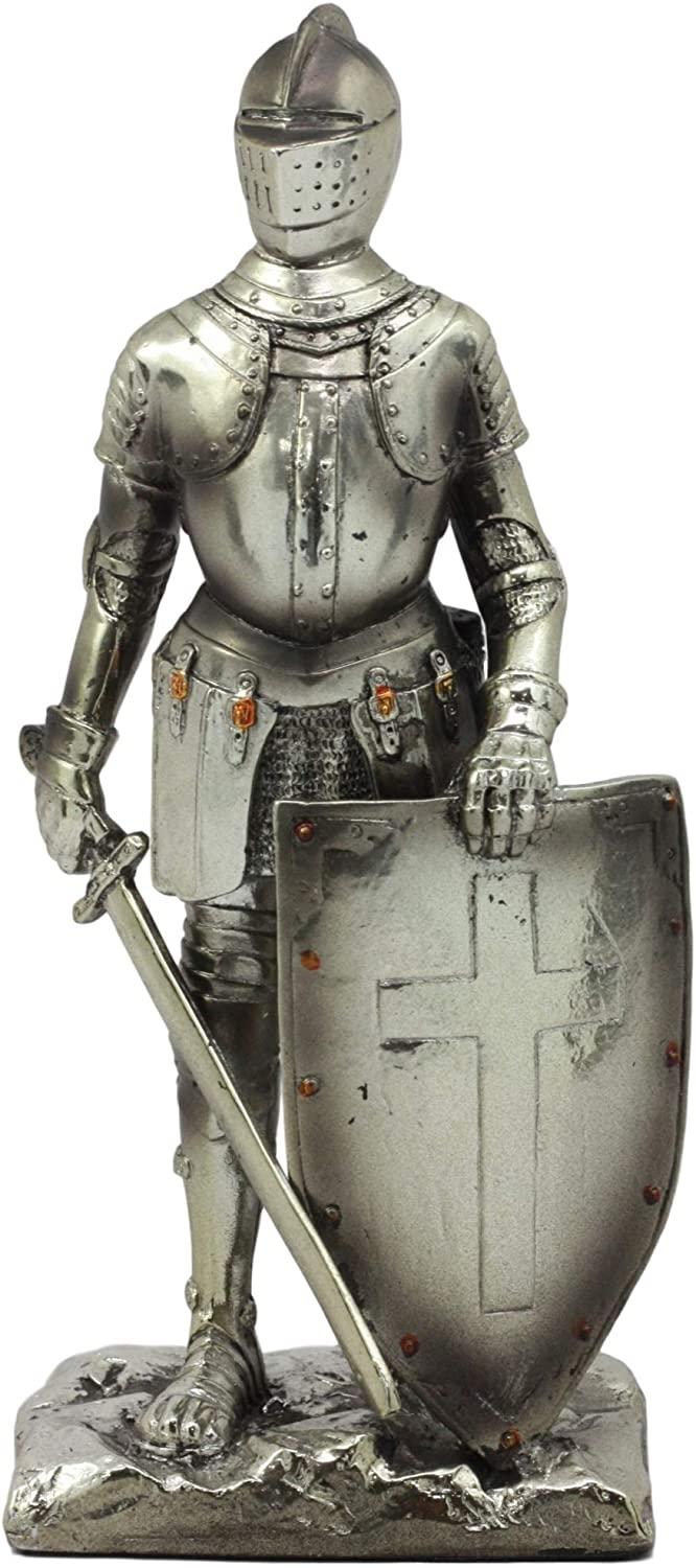 Ebros Holy Roman Empire Crusader Knight With Sword And Shield On Guard Statue 7" Tall