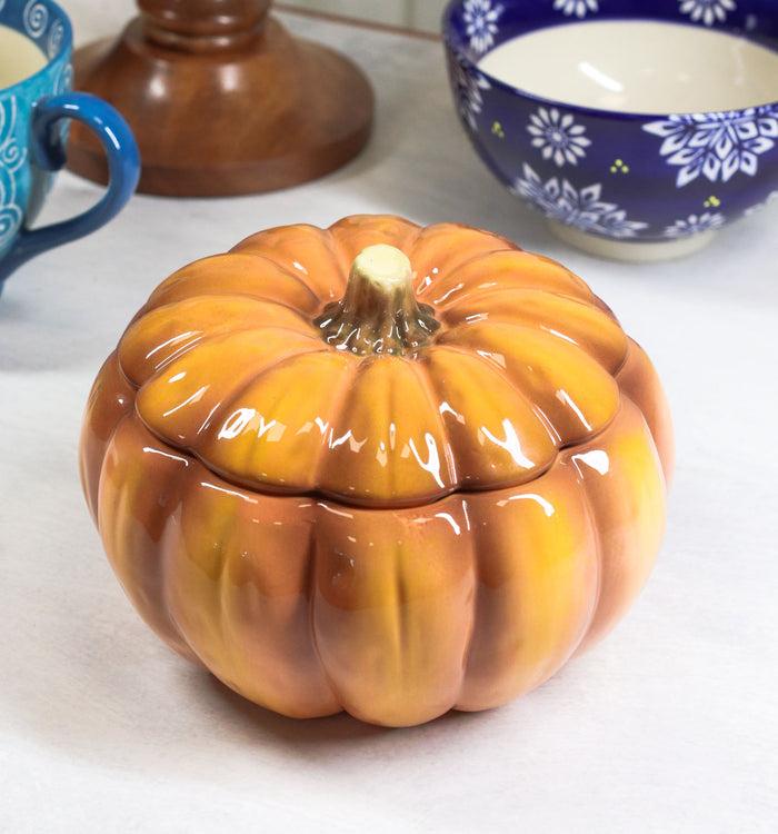 Ebros Home And Kitchen Orange Ceramic Pumpkin Soup Or Dessert Bowl With Lid Set Of 2