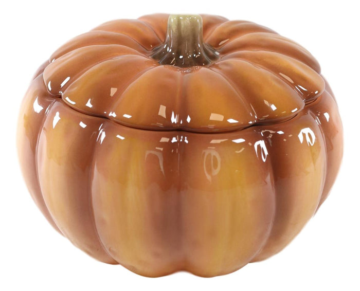 Ebros Home And Kitchen Orange Ceramic Pumpkin Soup Or Dessert Bowl With Lid Set Of 2