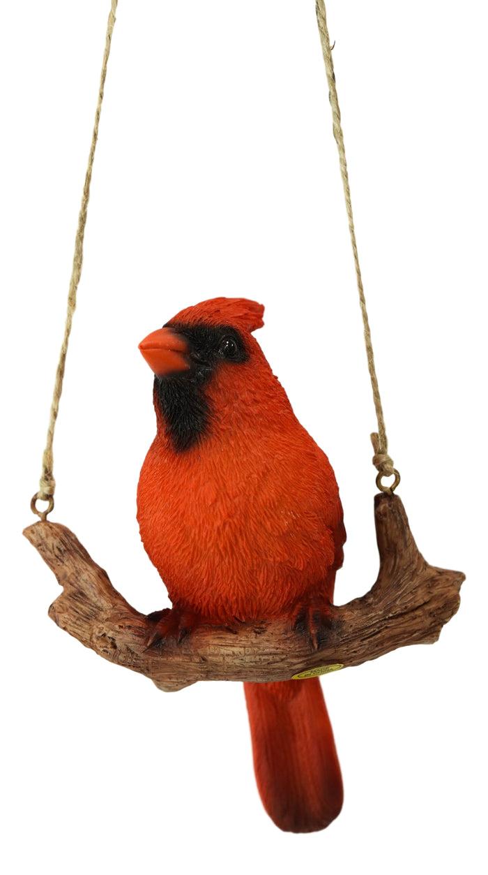 Ebros Home Garden Hanging Northern Red Cardinal Bird Perching On Branch Figurine