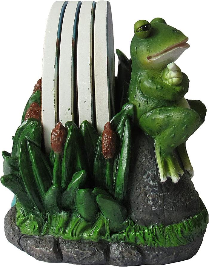 Ebros Hoppy Hour Frog Coaster 5PC Set Ceramic Coaster With Cork Base