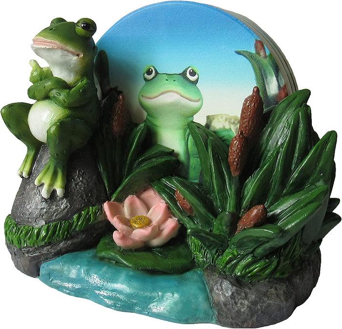 Ebros Hoppy Hour Frog Coaster 5PC Set Ceramic Coaster With Cork Base