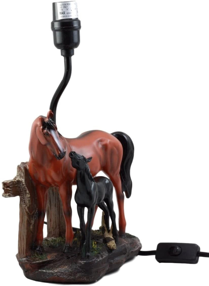 Ebros Horse Mare & Foal By Ranch Fence Desktop Table Lamp With Shade Decor 19"H