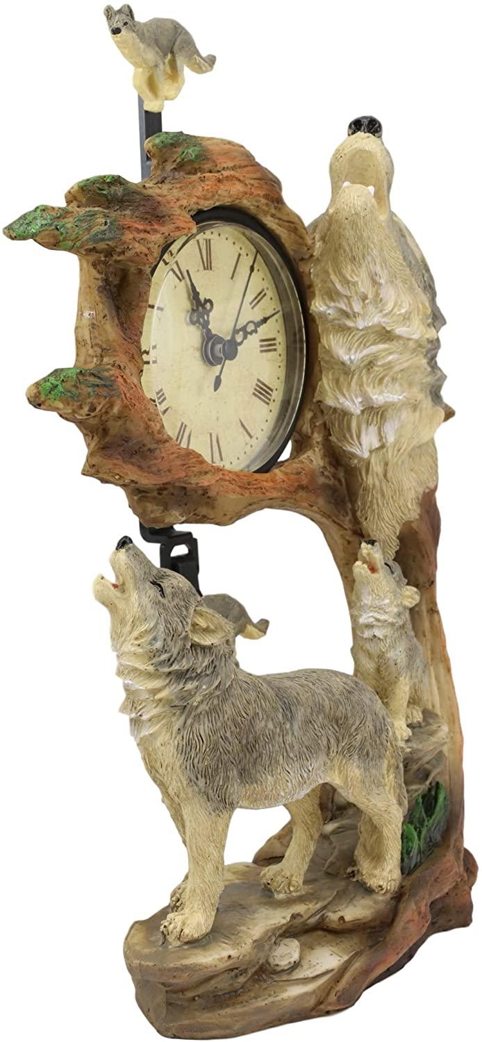 Ebros Howling Gray Wolves Family Table Clock With Pendulum 10.5" Height Decor
