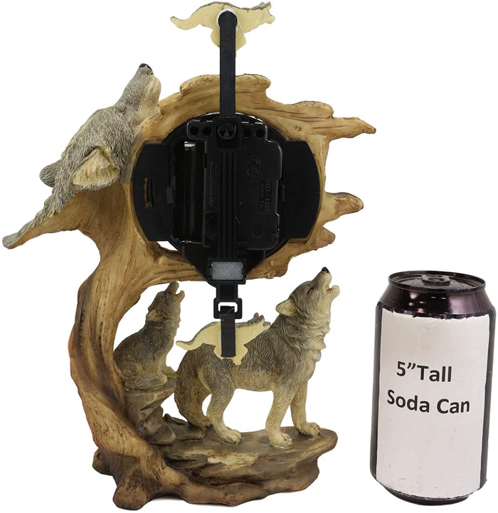 Ebros Howling Gray Wolves Family Table Clock With Pendulum 10.5" Height Decor