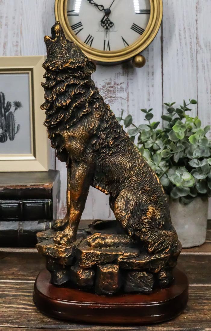 Ebros Howling Wolf Statue 10.5" Tall Alpha Wolf Pack Figurine in Faux Bronze