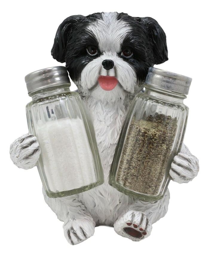Ebros Hugging Pooch Shih Tzu Glass Salt Pepper Shakers Holder Figurine 6"Tall