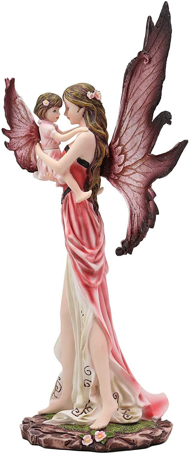 Ebros I Love You Pastel Magenta Pink Fairy Mother Carrying Child Daughter Statue Faery Garden Fantasy Collector Figurine