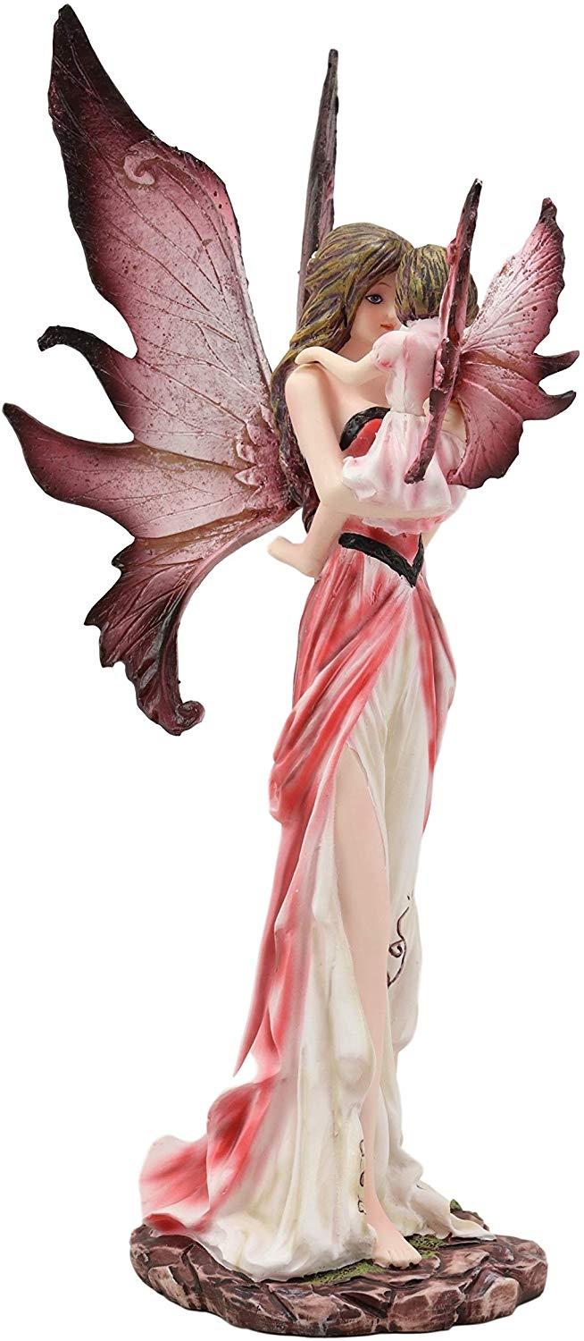 Ebros I Love You Pastel Magenta Pink Fairy Mother Carrying Child Daughter Statue Faery Garden Fantasy Collector Figurine