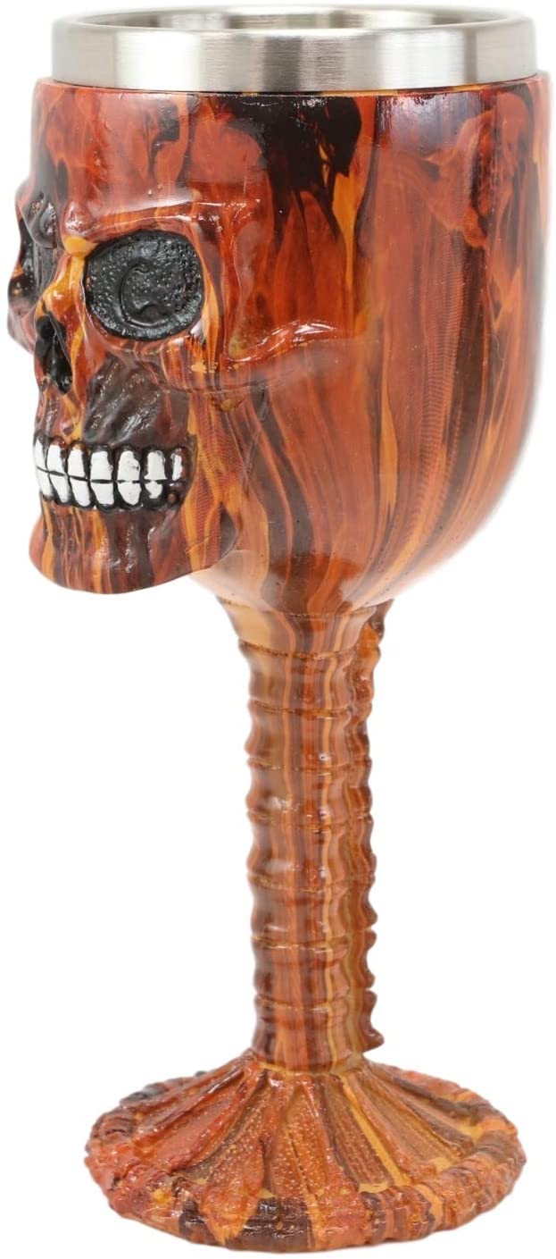 Ebros Inferno Fire Skull Face Wine Goblet Chalice Beverage Drinkware 7.25"H