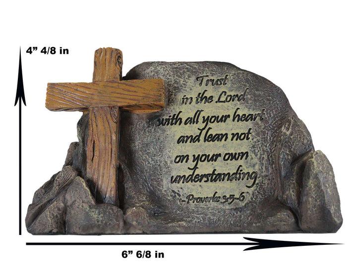 Ebros Inspirational Stony Hill Old Rugged Cross Figurine 7" L With Bible Verse Proverbs 3"Trust In The Lord With All Your Heart Religious Scriptural Decor For Desktop Shelves Study