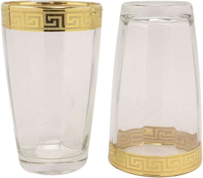 Ebros Italian Import Gold Accent Greek Fret Key Rim 16oz Highball Glass Set Of 6