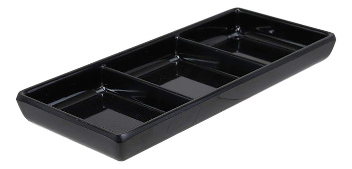 Ebros Jade Melamine Contemporary Design Condiments Oil Ketchup BBQ Soy Sauce Dipping Bowl Or Dish With Dividers 3 Partition Compartments Faux Porcelain Look Restaurant Supply Dip Bowls Dishes (Black)
