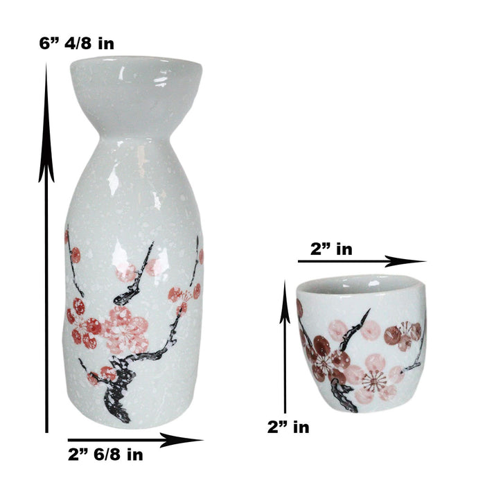 Ebros Japanese 12oz Ceramic Pink Cherry Blossom Sake Set Flask With Four Cups