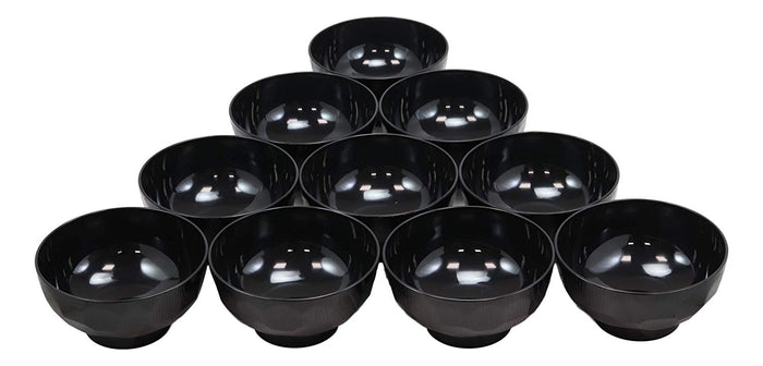 Ebros Japanese Contemporary Black Lacquer Ridged Bowls Made In Japan Set of 10