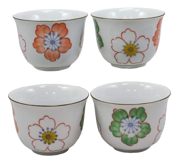 Ebros Japanese Design Colorful Botanic Floral Design Porcelain White Tea Pot 22oz And Cups Set Serves 4 Guests Home Decor Asian Fusion Zen Fengshui Decorative Teasets Birthday Housewarming Gifts