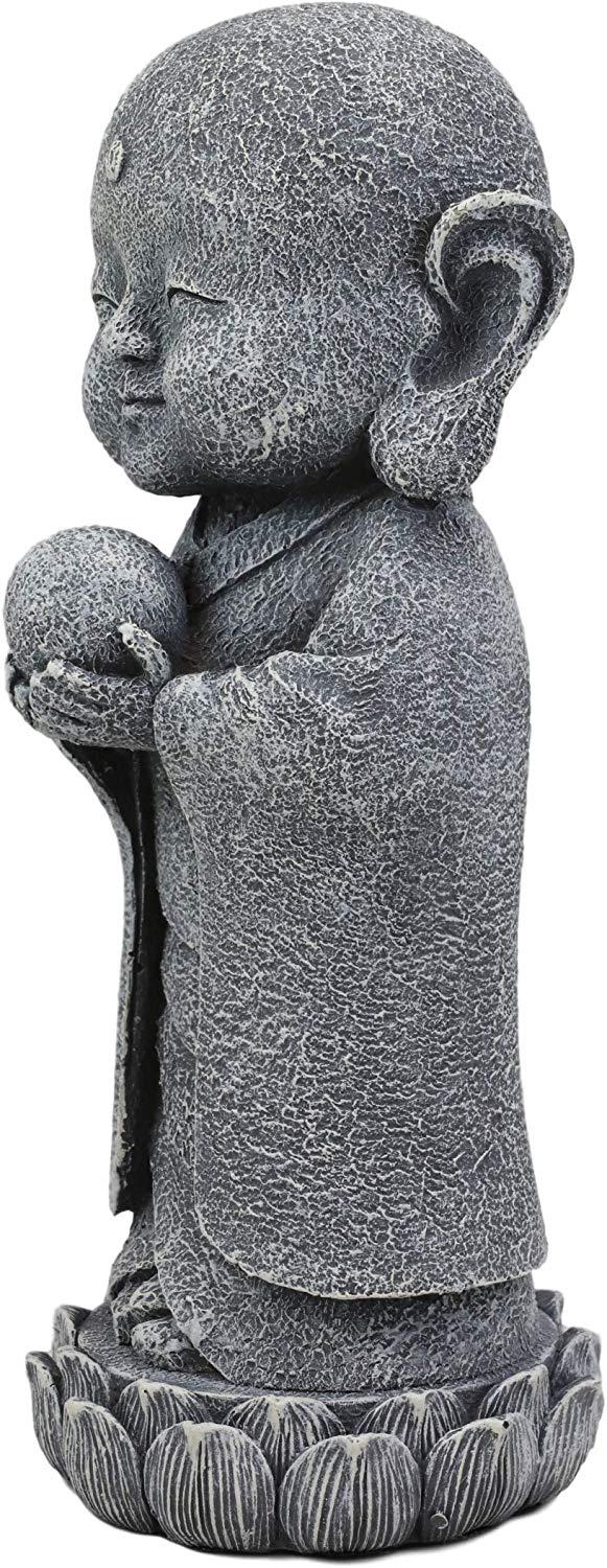 Ebros Japanese Jizo Monk Standing On Lotus Figurine 9.75"H (With Wisdom Pearl)