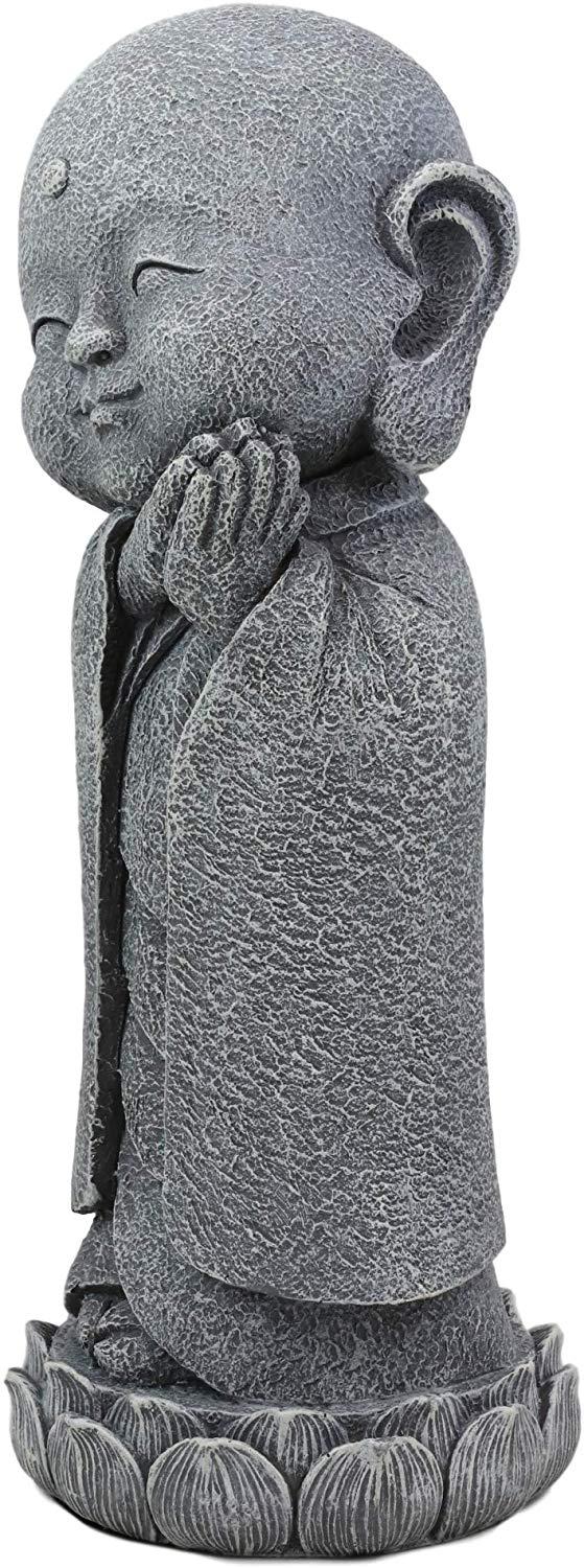 Ebros Japanese Jizo Monk Standing On Lotus Figurine 9.75"H (Hands On Left Cheek)