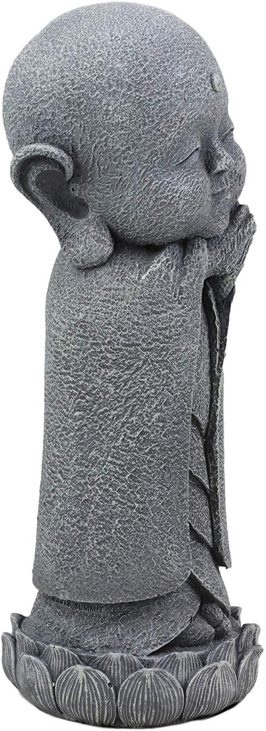Ebros Japanese Jizo Monk Standing On Lotus Figurine 9.75"H (Hands On Left Cheek)