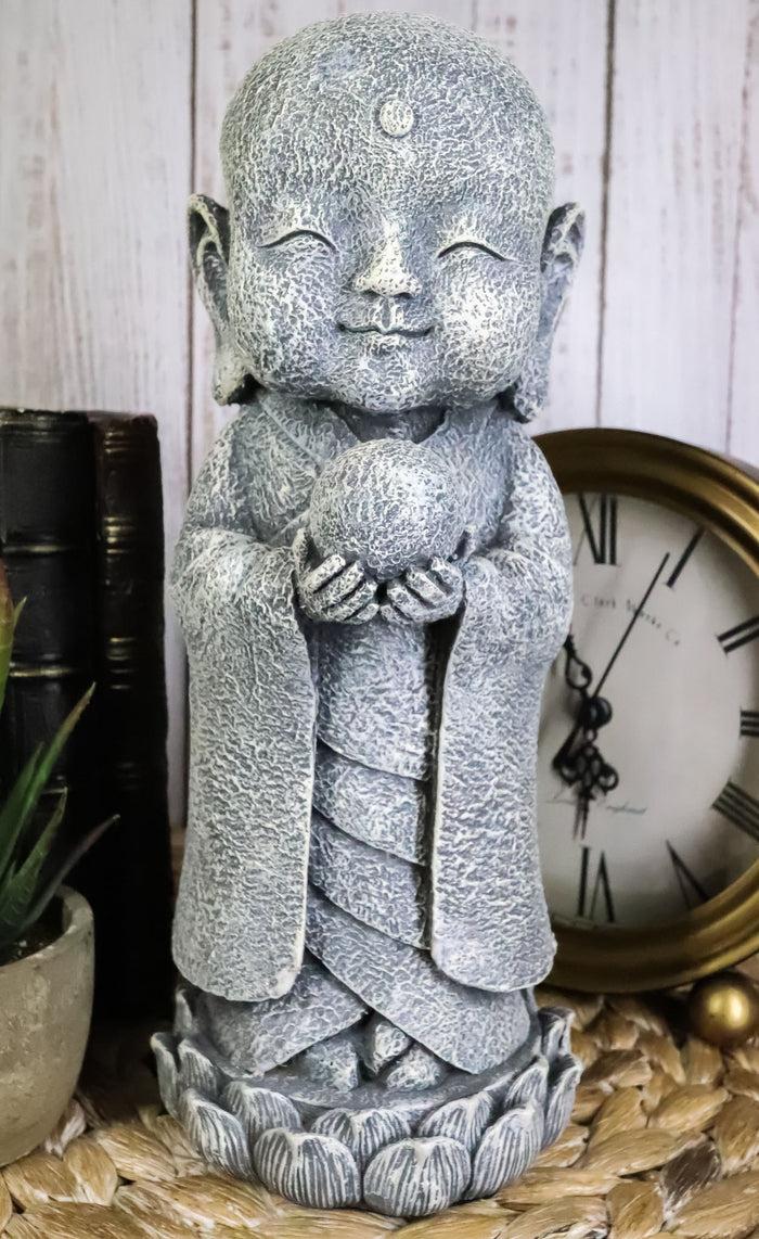 Ebros Japanese Jizo Monk Standing On Lotus Figurine 9.75"H (With Wisdom Pearl)