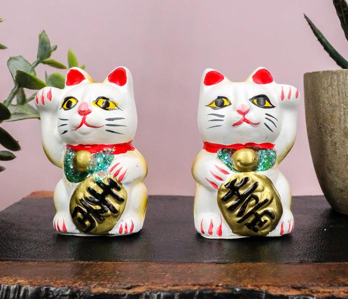 Ebros Japanese Luck and Fortune Charm White Beckoning Cat Maneki Neko Ceramic Figurines Set of 2 with Right and Left Paws Feng Shui Lucky Energy Cats Collectible Statues Ebros Japanese Luck and Fortune Charm White Beckoning Cat Maneki Neko Ceramic Figurines Set of 2 with Right and Left Paws Feng Shui Lucky Energy Cats Collectible Statues