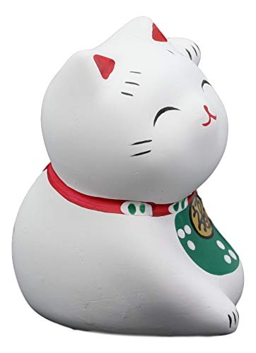 Ebros Japanese Lucky Charm Beckoning Cat White Maneki Neko With Baby Bib Mini Figurine