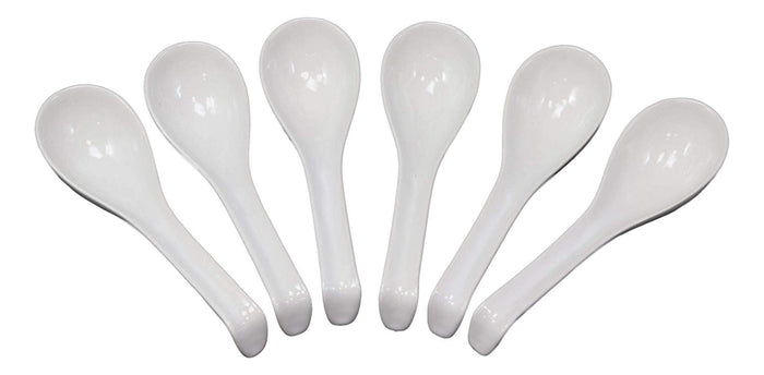 Ebros Japanese Modern Porcelain Soup Spoons With Ladle Hook Pack Of 6 (White)