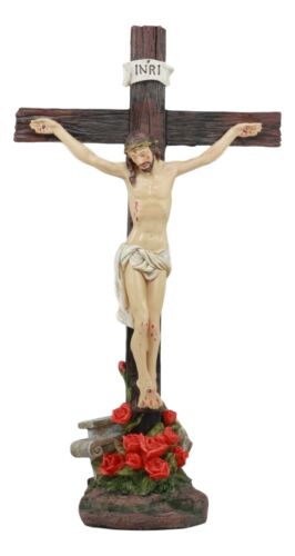 Ebros Jesus Christ On The Cross With Rose Of Sharon Base Decorative Crucifix Statue