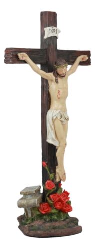 Ebros Jesus Christ On The Cross With Rose Of Sharon Base Decorative Crucifix Statue