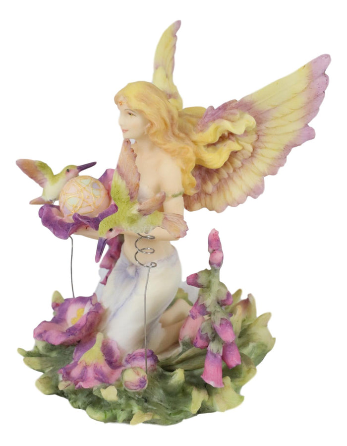 Ebros Jody Bergsma Faith Fairy Purple Flower With Hummingbirds Statue 5.75" Tall