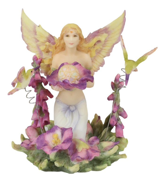 Ebros Jody Bergsma Faith Fairy Purple Flower With Hummingbirds Statue 5.75" Tall