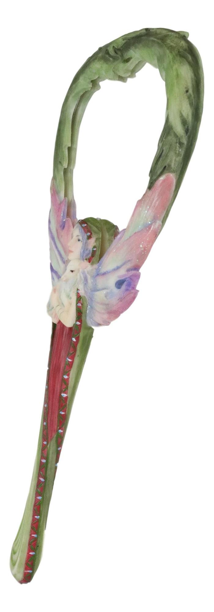 Ebros Jody Bergsma Snow Winter Magic Mistletoe Fairy With White Lamb Hand Mirror