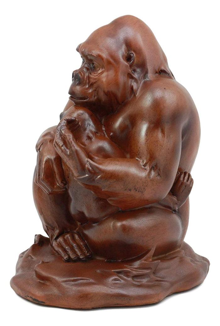 Ebros Jungle Wildlife Female Gorilla With Baby Statue 6.5" Tall Resin In Faux Wood Finish