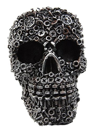 Ebros Junkyard Mechanic Gears Nuts Bolts And Screws Hardware Skull Decorative Figurine