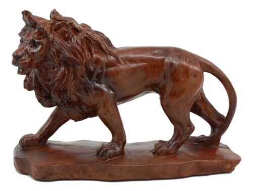 Ebros King Of The Safari African Lion Statue 7" Long In Mahogany Faux Wood Finish
