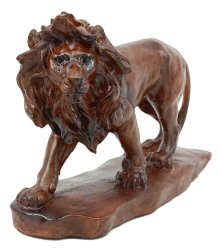 Ebros King Of The Safari African Lion Statue 7" Long In Mahogany Faux Wood Finish