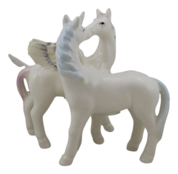 Ebros Kissing Unicorn And Pegasus Ceramic Magnetic Salt And Pepper Shakers Set