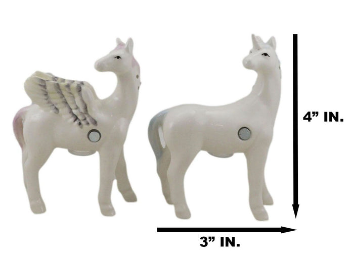 Ebros Kissing Unicorn And Pegasus Ceramic Magnetic Salt And Pepper Shakers Set